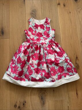 Pippa & Julie Pink Floral Fit-and-Flare Dress with Light Blue Base